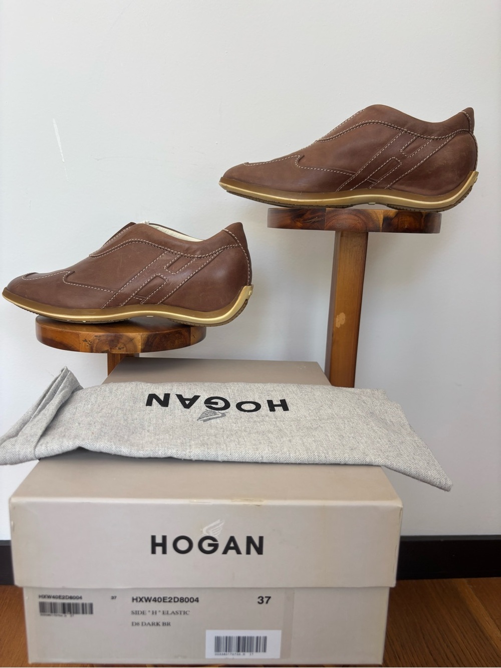 Hogan Brown Leather Slip-On Sneakers Shoes EU 37 Made in Italy